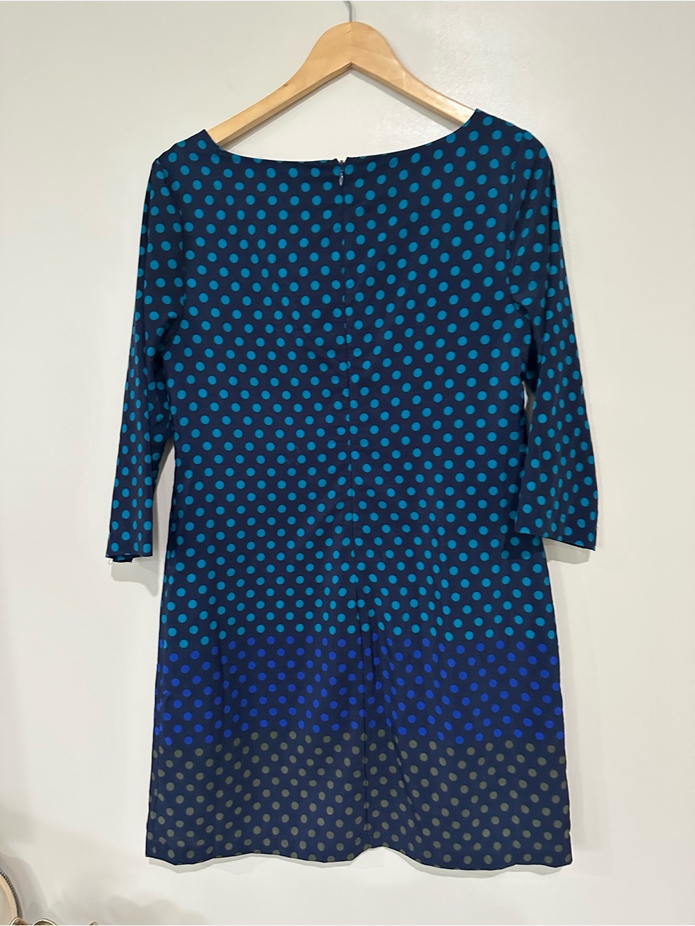 Old Navy Blue Polka Dot Ombre Shift Dress Size M 3/4 Sleeve Retro Mod - Picture 4 of 11